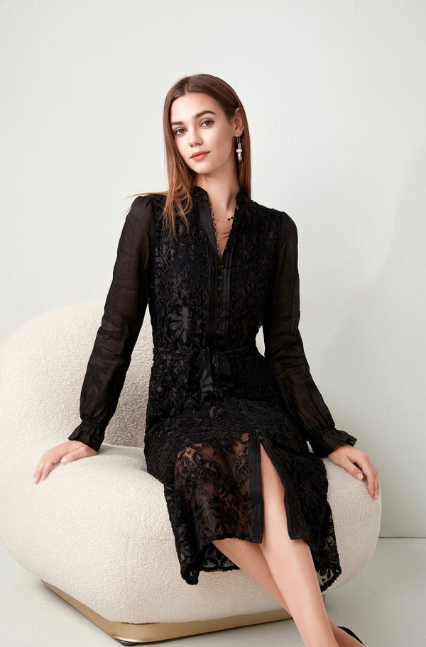 Lace Long Dress Black